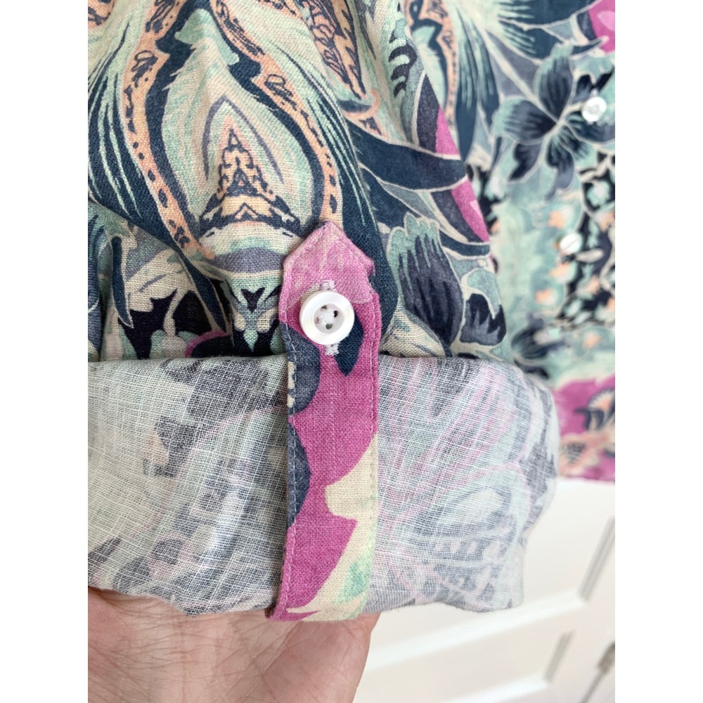 Chicos No-Iron Linen Floral Roll-Tab Shirt 3 (XL 16/18) NWOT Resort Pastel Top - Picture 8 of 16
